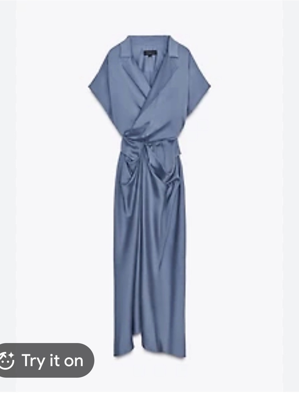 Zara Slate Blue Satin Wrap Maxi Dress